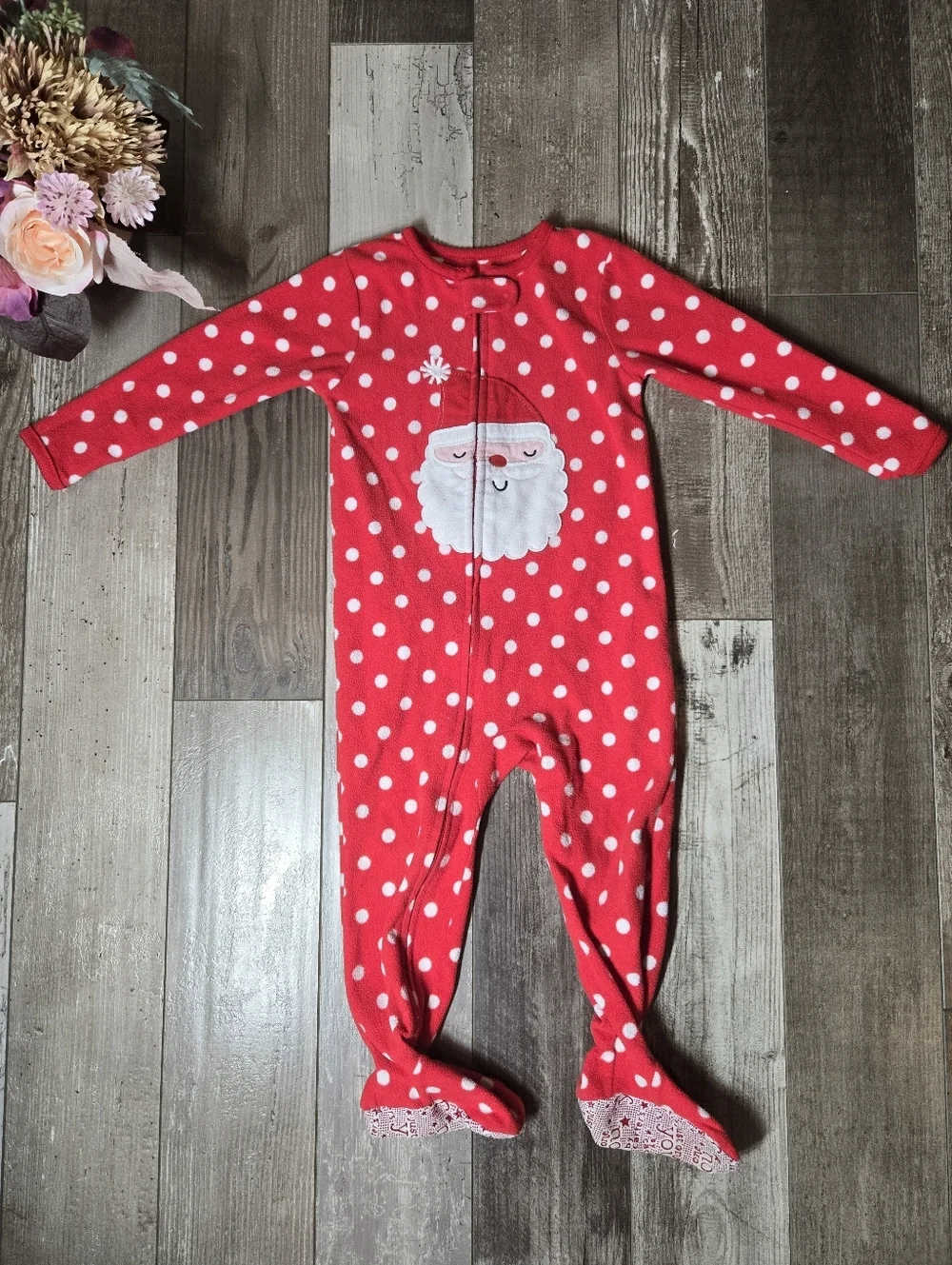 Carter's Red and White Polka Dot Santa Fleece Footie Footed Pajamas PJS Size 2T
